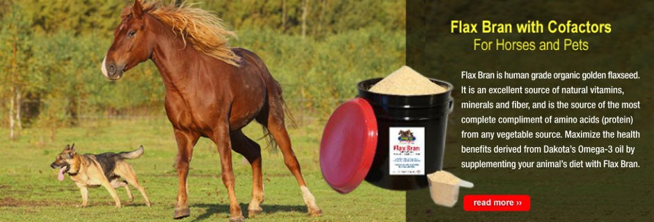 Dakota's Omega 3 Oil: Flax Bran is human grade organic flaxseed for horses and pets
